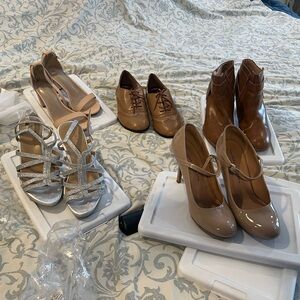 Cream Shoes with Strappy Design and High Heels